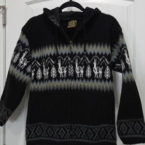 Tejidos Ruminahui Alpaca Wool Hooded Zip Up Sweater, Small